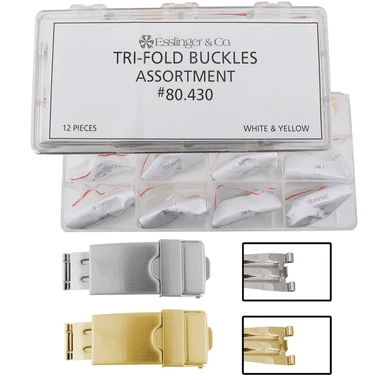 Watch Band Clasp Kit Stainless Steel And Yellow Tri Fold Buckles With Security Catch Clasp Assortment 12 Pieces 3 Watch Band Clasp Kit Stainless Steel And Yellow Tri Fold Buckles With Security Catch Clasp Assortment 12 Pieces