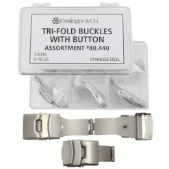 Watch Band Clasp Kit Stainless Steel Tri Fold With Push Buttons Assortment 6 Pieces